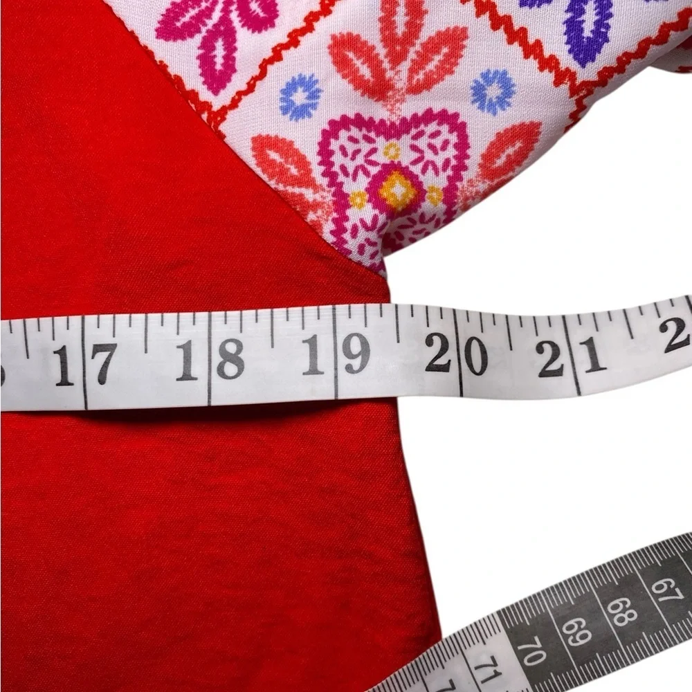 Haptics Red Women's Top with Multicolor Sleeves - Picture 10 of 12